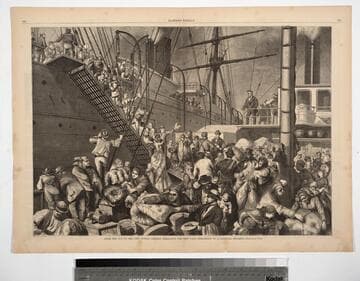 From the old to the new world--German emigrants for New York embarking on a Hamburg steamer