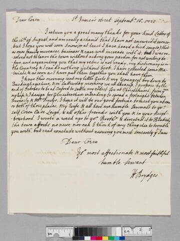 Brydges, Henry, 1676?-1728. Letter to Theophilus Leigh, 1693-1785