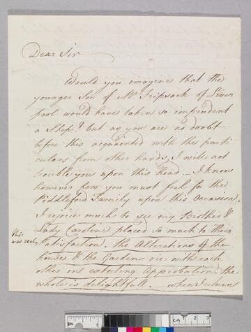 Turner, Edward, Sir, 1719-1766. Letter to Theophilus Leigh, 1693-1785