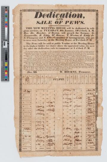 Dedication and sale of pews