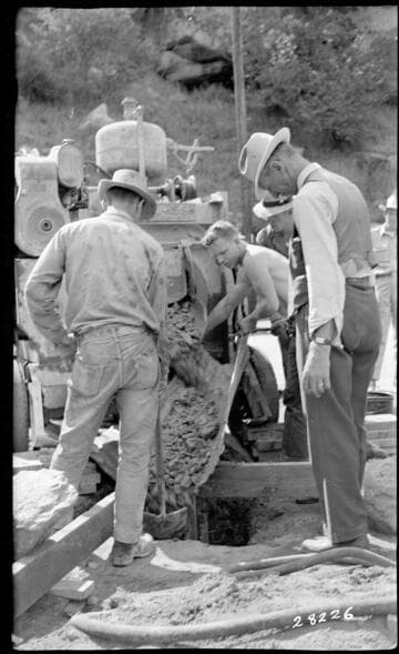 Big Creek Powerhouse 2 & 2a - Placing concrete for tower footing old shop site