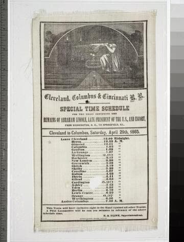 Cleveland, Columbus & Cincinnati R.R. : special time schedule for the train conveying the remains of Abraham Lincoln, late President of the U.S., and escort, from Washington, D.C., to Springfield, Ill