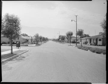 Street lighting in a California housing tract