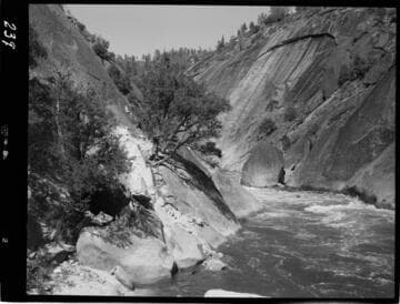 Big Creek - Mammoth Pool - Outlet of diversion tunnel showing relation to riverbed