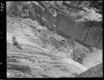 Big Creek - Mammoth Pool - View of riverbed excavation from west abutment of dam