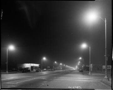 Street lighting on a commercial street at night