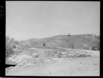 Big Creek - Mammoth Pool - Helicopter leaving loading area at Soils Laboratory site