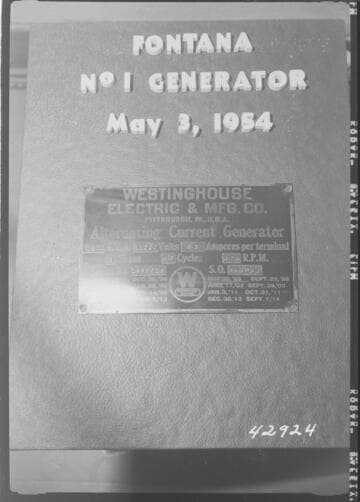 Fontana Powerhouse - Generator Name Plate