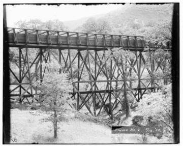 Elevated flume #2 of Kaweah #2 Hydro Plant with trees in the foreground