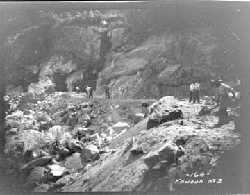 A construction crew excavating for the main conduit route at Kaweah #3 Hydro Plant