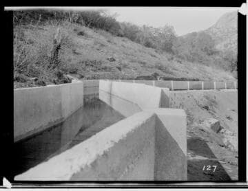 View of flume at Kaweah #3 Hydro Plant under construction with conduit completed