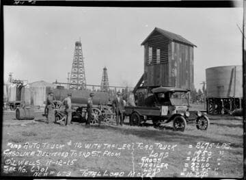 PL&P Ford auto truck #72 and tank trailier loaded with gasoline