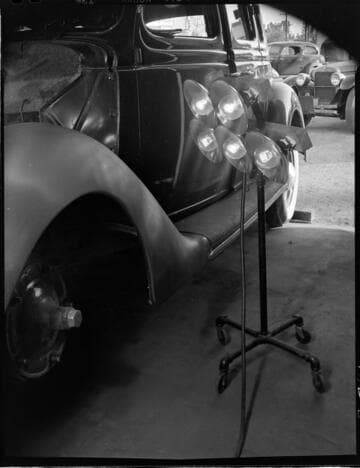 Infra-red lamps in use in paint drying