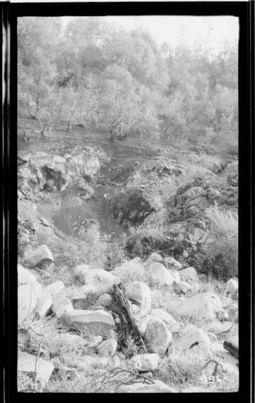 The excavation at Middle Fork for a conduit at Kaweah #3 Hydro Plant