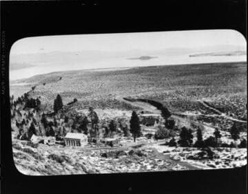 Overview shot showing Lee Vining Hydro plant in foreground