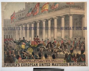 H.R.H. the prince of Wales and the royal family, visiting Her Majesty's Theatre in London, to witness the performance of Haverly’s European United Mastodon Minstrels