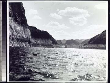 Lake Mead at low capacity showing high water mark on side of canyon wall