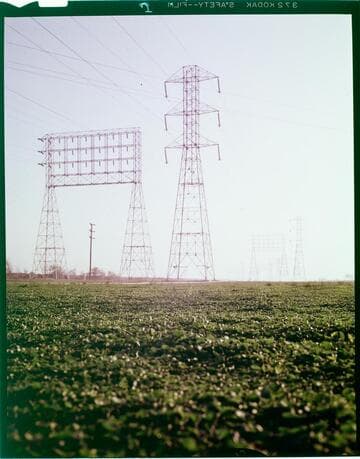 Transmission Line corridor - with double-circuit 220kV towers, 7-circuit H-frame towers, and aesthetic towers