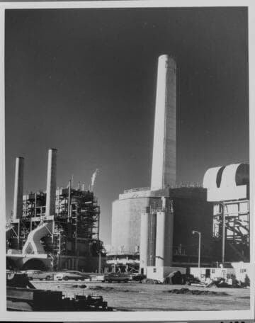 Unit #3 at Alamitos Generating Station, showing the experimental bag filter house built in the early 1960s