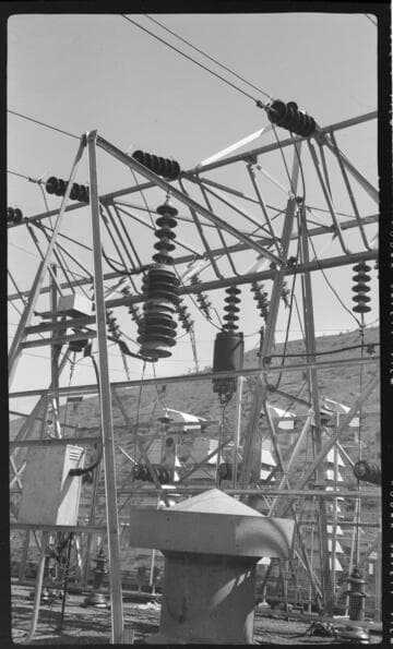 Take-away circuits on roof of Kern River No. 3 Powerhouse