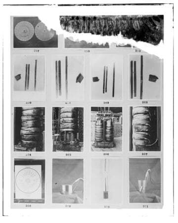 This is a multi-image negative that depicts some charts, repairs and patented equipment. Undamaged images included on the plate are copies of original negatives: 02 - 00257; 02
