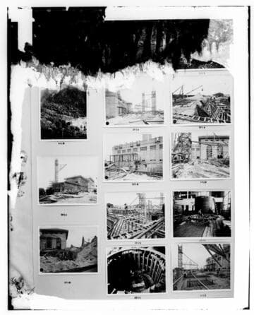 This is a multi-image negative that depicts construction at L.B.S.P. Undamaged images included on the plate are copies of original negatives: 02 - 01914; 02