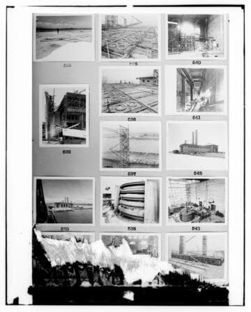 This is a multi-image negative that depicts construction of Long Beach Steam Plant. Undamaged images included on the plate are copies of original negatives: 02 - 00531; 02