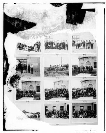 This is a multi-image negative that depicts group portraits. Undamaged images included on the plate are copies of original negatives: 02 - 01868; 02