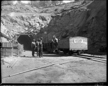 Big Creek 4 construction work: taking explosives into tunnel