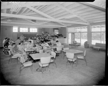 People seated at tables in large room