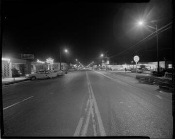 "After" shot of street lighting on a business street