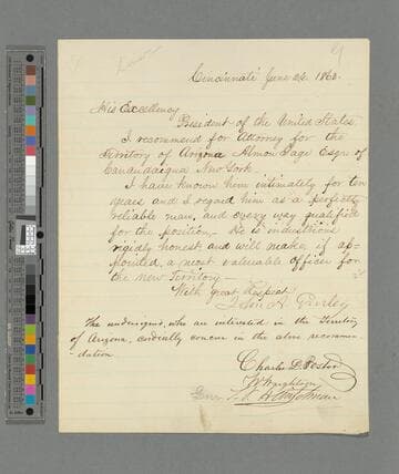John A. Gurley, Cincinnati, Ohio, petition to Abraham Lincoln
