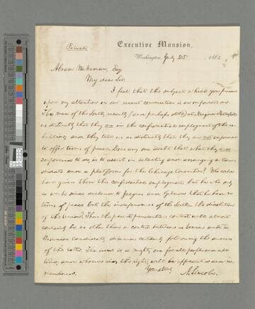 Abraham Lincoln, Washington, D.C., letter to Abram Wakeman