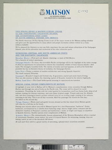 Letter advertising cruise to South and Central America