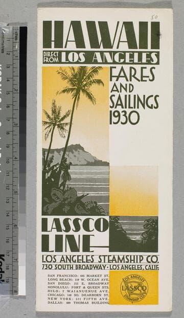 Hawaii direct from Los Angeles Fares and Sailings 1930 : LASSCO line