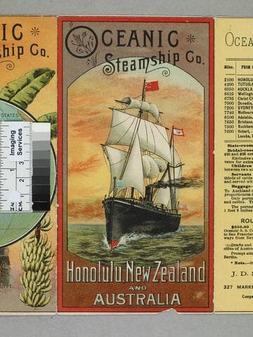 Ocean travel in winter by the Oceanic Steamship Co. direct mail service between San Francisco, Honolulu, Auckland & Sydney without change