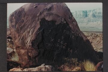 Inscription at lower end of trail south of Echo Peaks