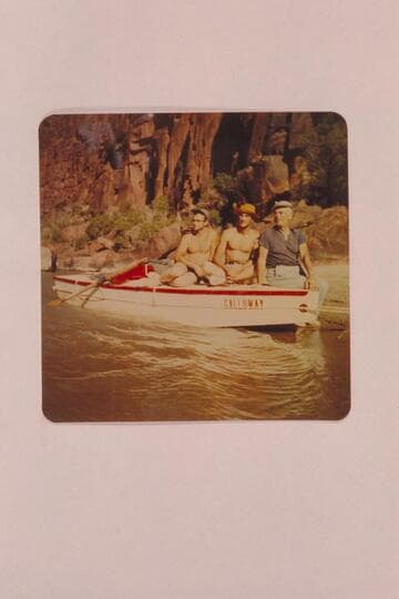 Lug Larsen, AK Reynolds and Marston on the "Galloway."  Beach on right bank below Hells Half Mile, Canyon of Lodore
