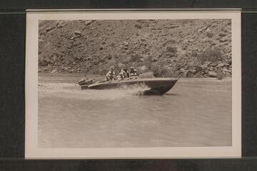 The "RATTLESNAKE" cruising in Glen Canyon with Butchart, Lodell Mathews, Mercer and Sanderson