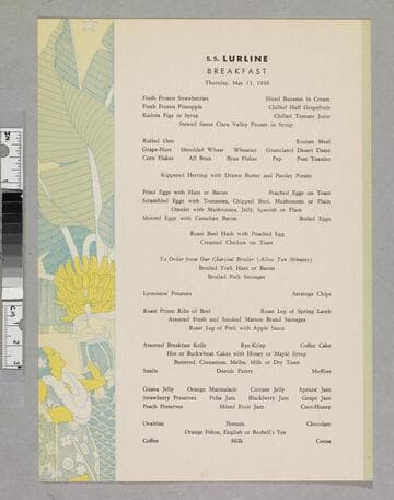 S. S. Lurline breakfast menu