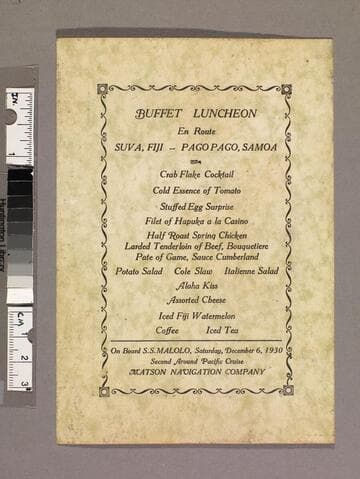 Buffet luncheon en route Suva, Fiji -- Pago Pago, Samoa