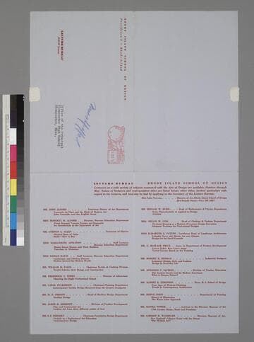 Flyer from the Lecture Bureau of the Rhode Island School of Design, 1948