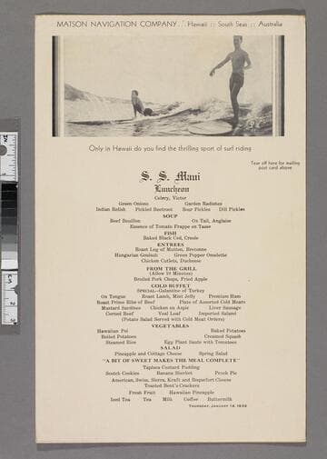 S. S. Maui luncheon menu
