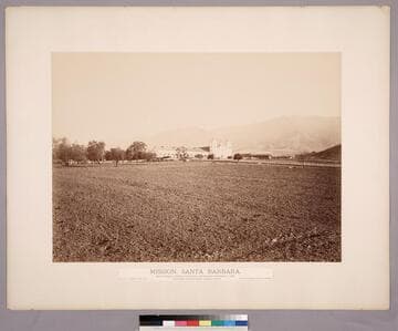 Mission, Santa Barbara. / Santa Barbara County, California, Established December 4, 1786. View from Olive Orchard, looking North