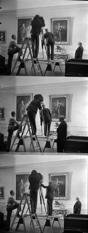 Staff photographing Gainsborough's Jonathan Buttall: the blue boy, in the Huntington residence