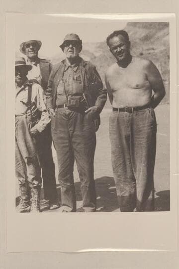 Julius F. Stone after completing the Glen Canyon trip in 1938.  On his right are Dr. Inglesby and William Chryst, and on his left is Dr. Russell Frazier