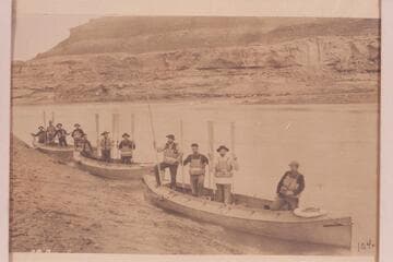 D.C.C. and P.R.R. Survey.  The Fleet and Crews.  Mouth of Crescent Creek.  Twining; Ballard, Brown, Hogue.  Hislop; Travers; Edwards.  McDonald; Gibson; Kane; Stanton