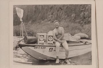"Ed" Hudson and his motorboat "Esmeralda II."  Tapeats Creek