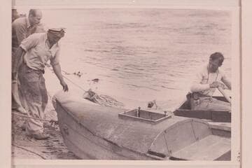 Left to right:  Phil Lundstrom; Buzz Holmstrom; Amos  Burg.  Green River, Wyoming