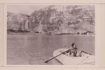 Burton G. Odell.  Glen Canyon traverse.  Odell lost a boat in Cataract Canyon in 1957.  Photo taken with timer